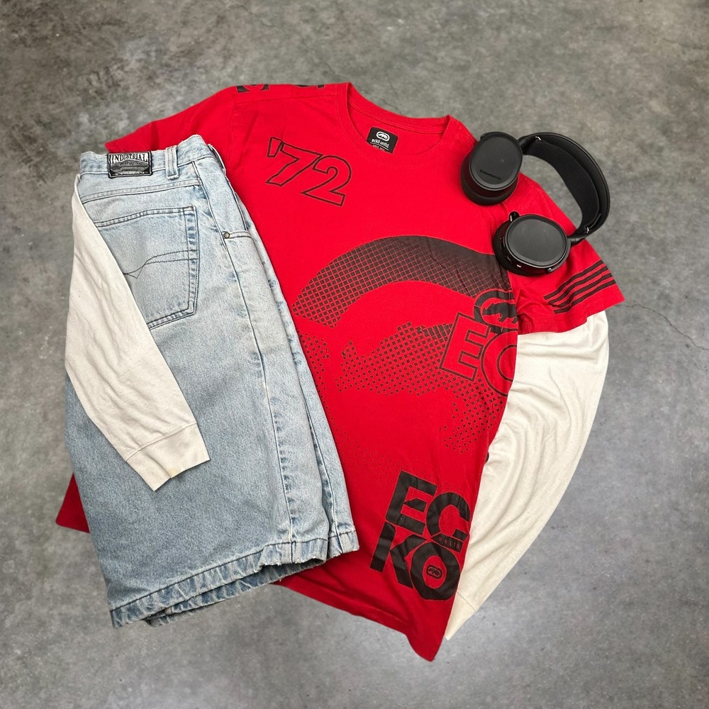 Ecko Unltd Red Graphic T-Shirt Mens 2XL Vintage Y2K Rhino‎ Logo Streetwear 0316